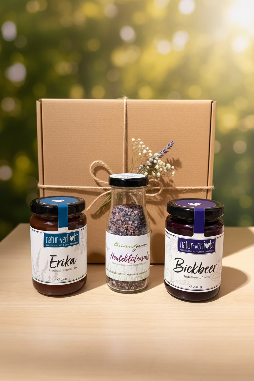 Geschenkbox Lüneburger Heide – Fruchtaufstriche & Heideblütensalz