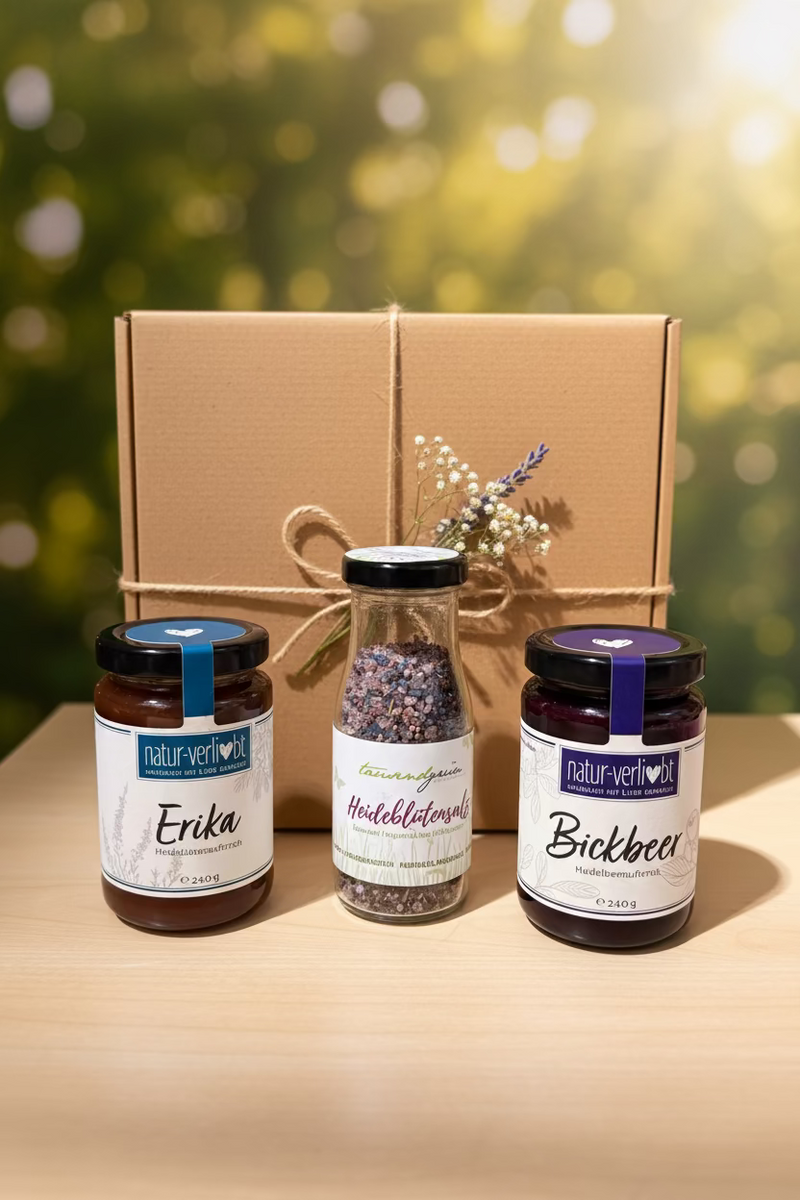 Geschenkbox Lüneburger Heide – Fruchtaufstriche & Heideblütensalz